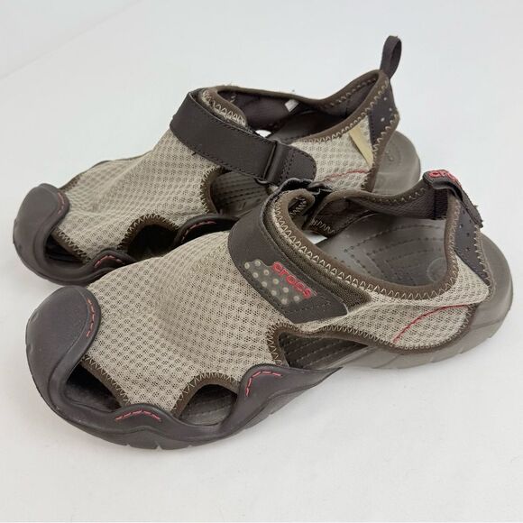 Crocs Swiftwater Tan Mesh Brown Rubber Closed Toe Deck Water Sandal Shoes main image 4